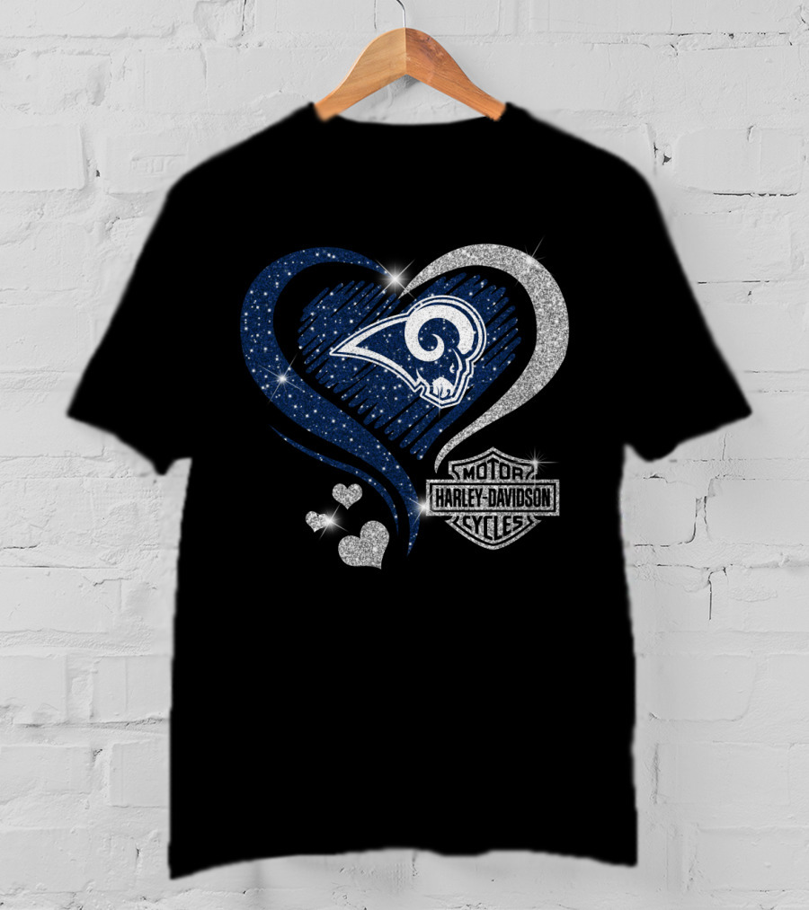 Hd Los Angeles Rams Harley Davidson Sparkle Heart Combination T-Shirt