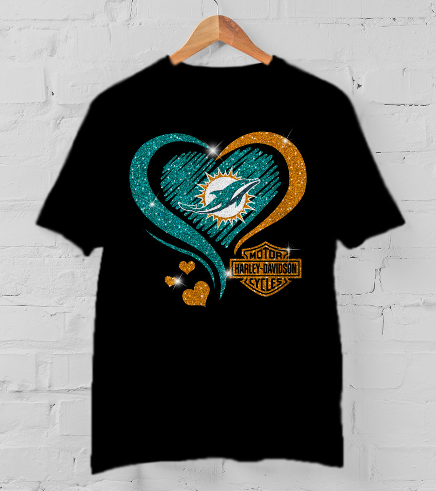Harley Davidson Miami Dolphins Heart T-Shirt