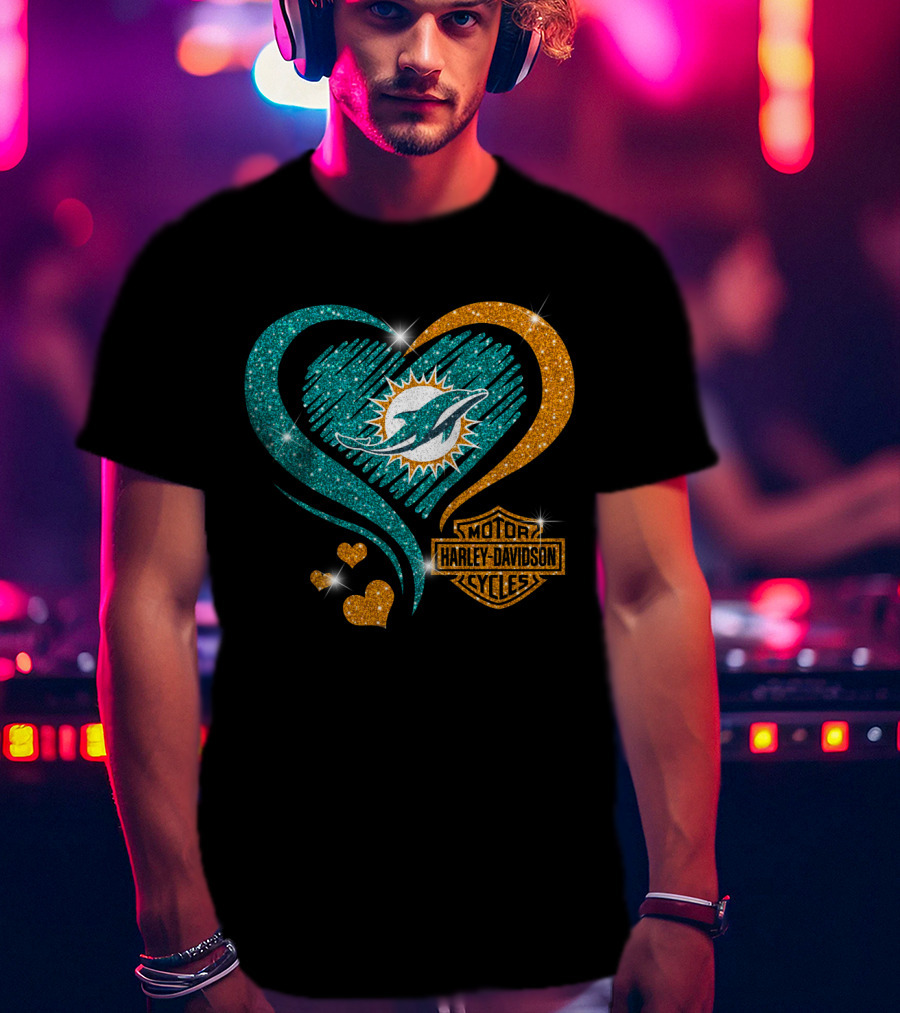 Harley Davidson Miami Dolphins Heart T-Shirt