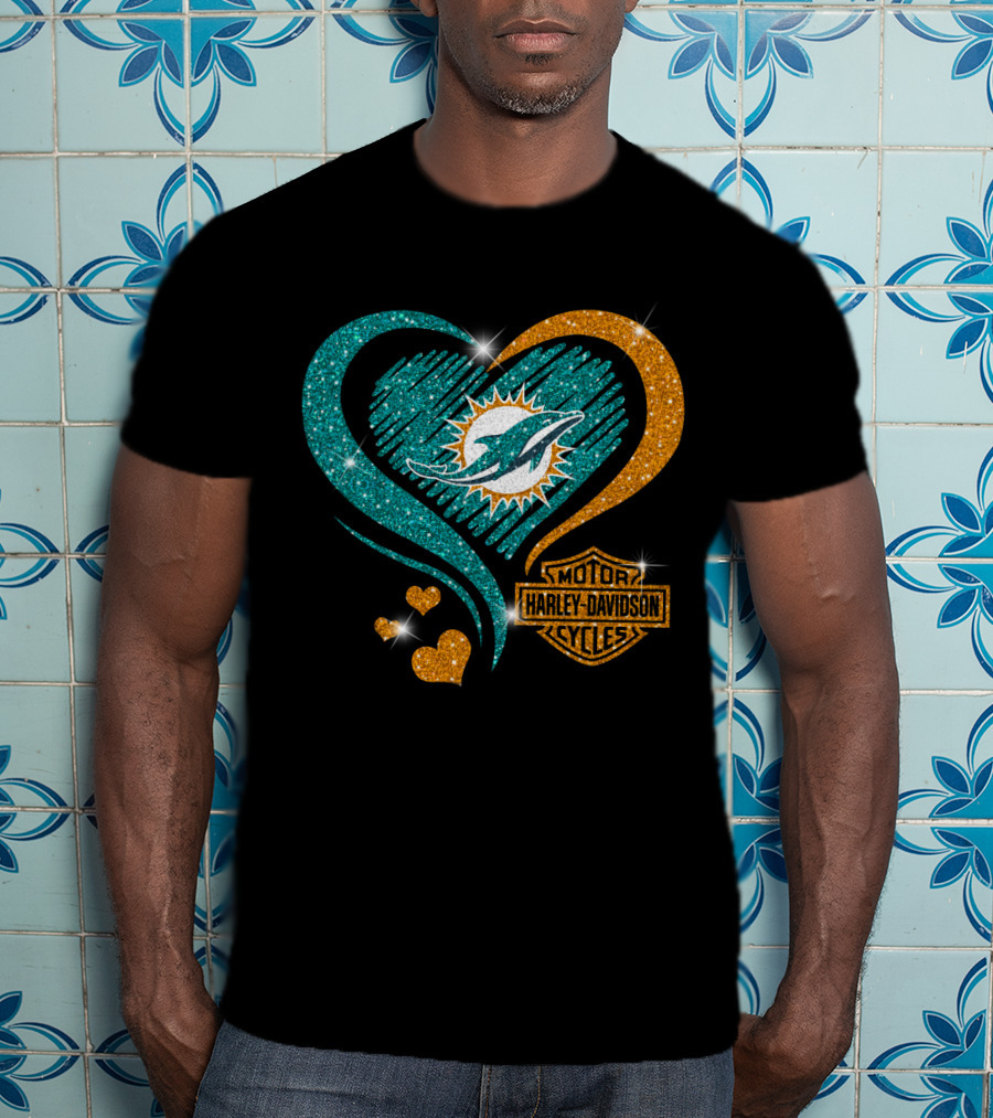 Harley Davidson Miami Dolphins Heart T-Shirt