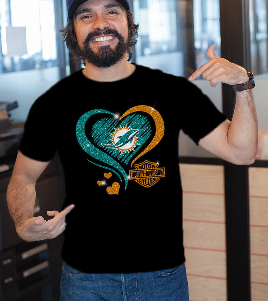 Harley Davidson Miami Dolphins Heart T-Shirt