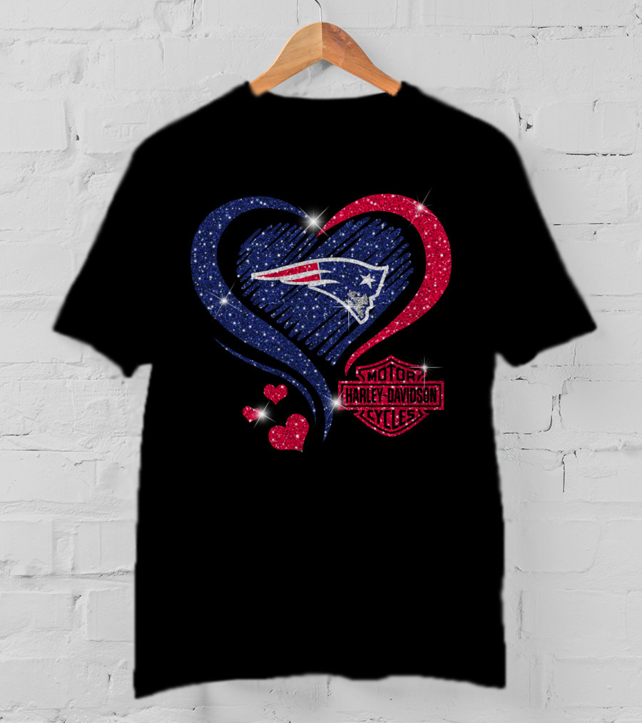 New England Patriots Harley Davidson Heart T-Shirt