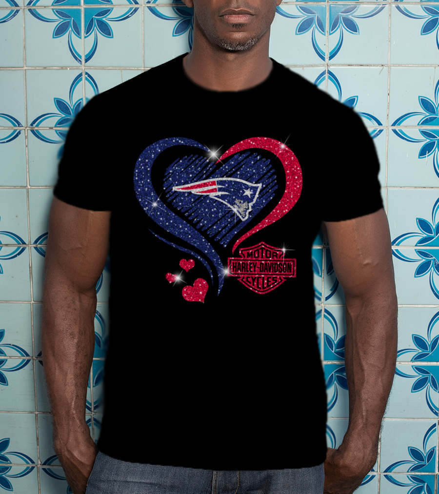 New England Patriots Harley Davidson Heart T-Shirt