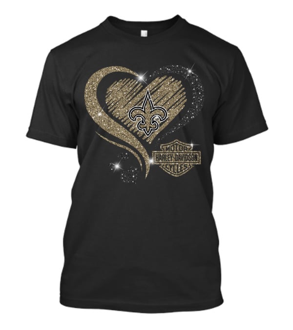 Harley Davidson New Orleans Saints Heart Fleur-De-Lis Motif T-Shirt