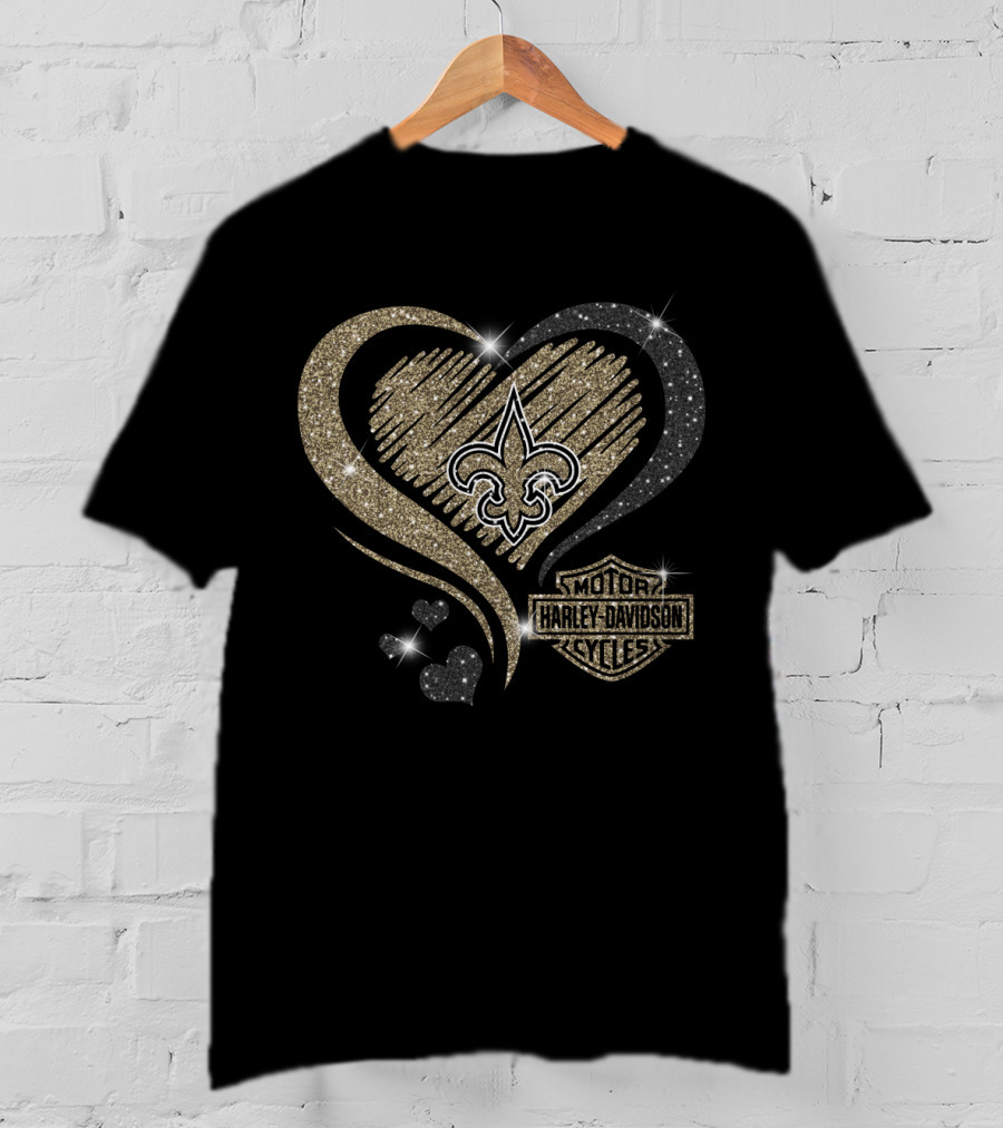 Harley Davidson New Orleans Saints Heart Fleur-De-Lis Motif T-Shirt