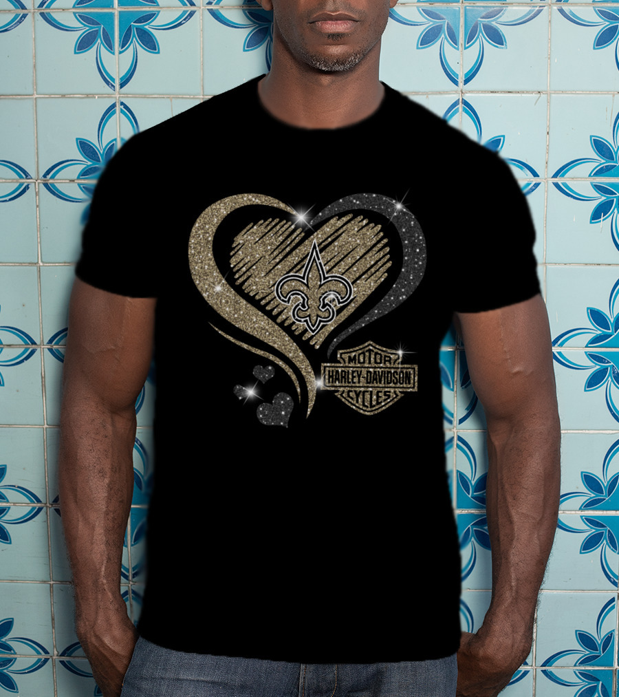 Harley Davidson New Orleans Saints Heart Fleur-De-Lis Motif T-Shirt