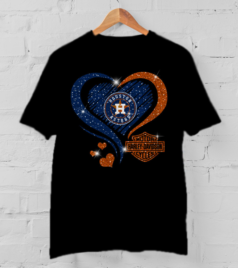 Houston Astros Harley Davidson Sparkle Heart T-Shirt