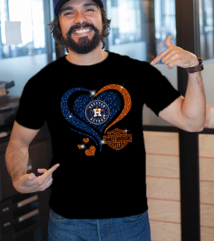 Houston Astros Harley Davidson Sparkle Heart T-Shirt