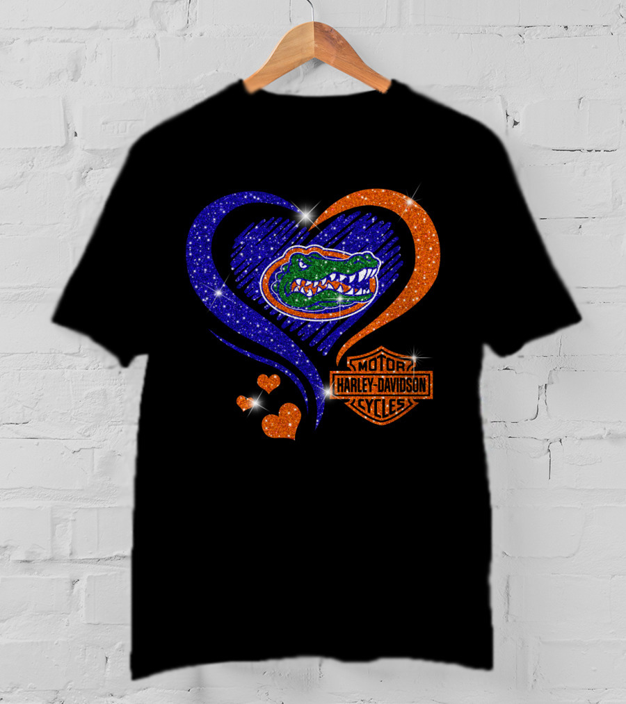 Florida Gators Harley Davidson Heart Glitter T-Shirt