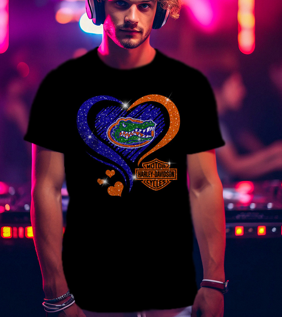 Florida Gators Harley Davidson Heart Glitter T-Shirt
