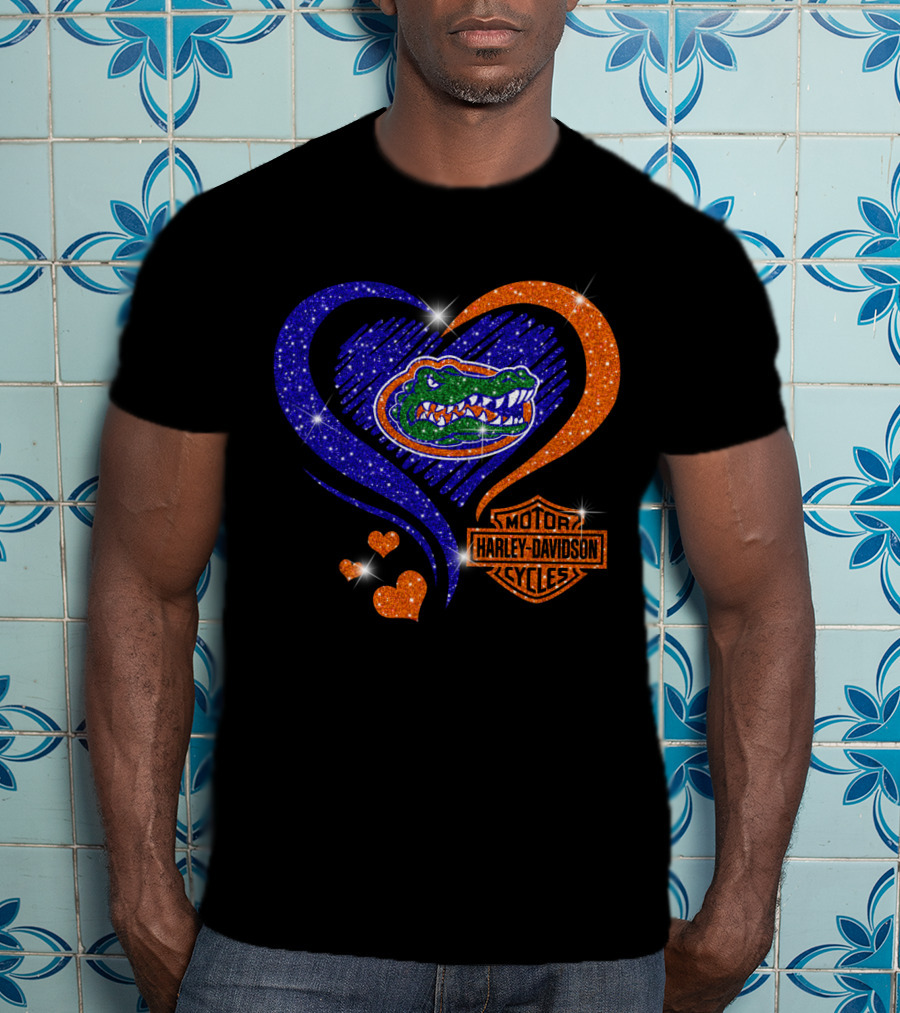 Florida Gators Harley Davidson Heart Glitter T-Shirt