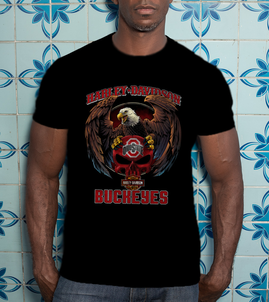 Harley Davidson Ohio State Buckeyes Eagle Motor Cycles T-Shirt