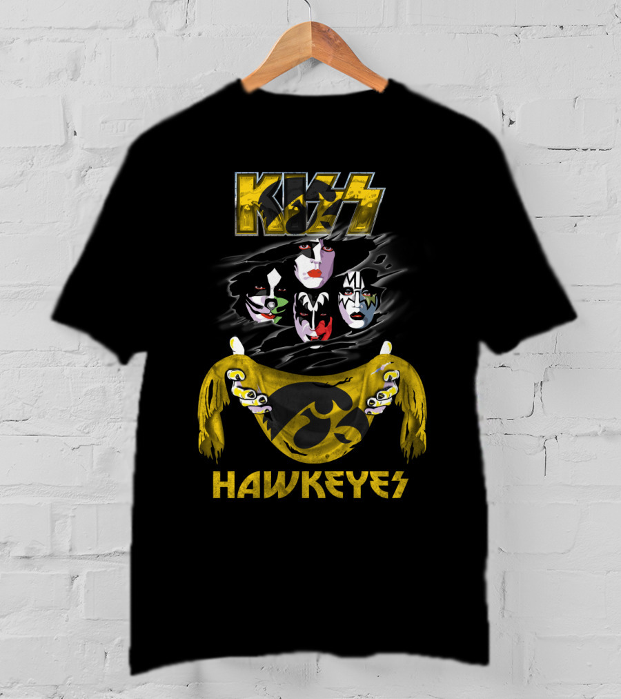 Kiss Iowa Hawkeyes Collaboration With Classic Band Makeup T-Shirt