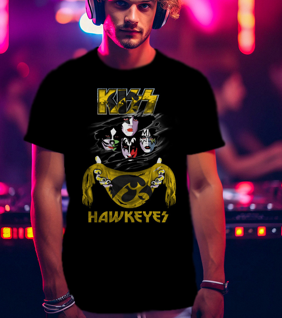 Kiss Iowa Hawkeyes Collaboration With Classic Band Makeup T-Shirt