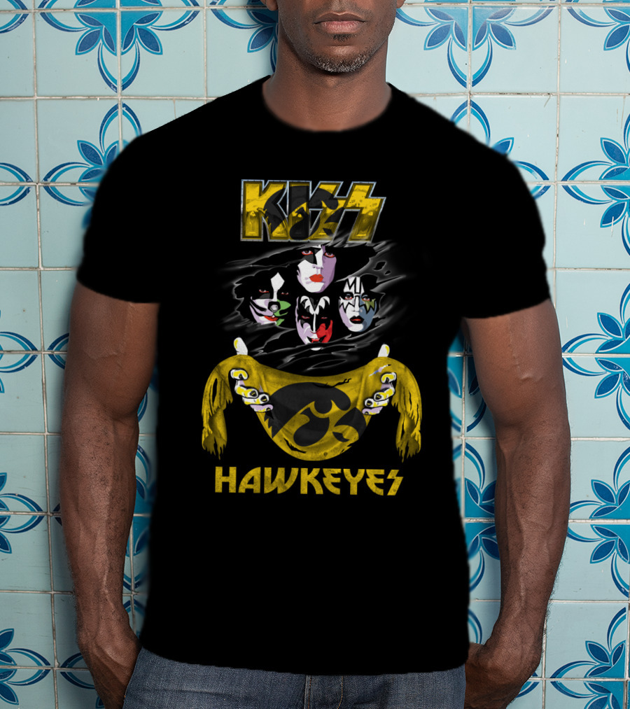 Kiss Iowa Hawkeyes Collaboration With Classic Band Makeup T-Shirt
