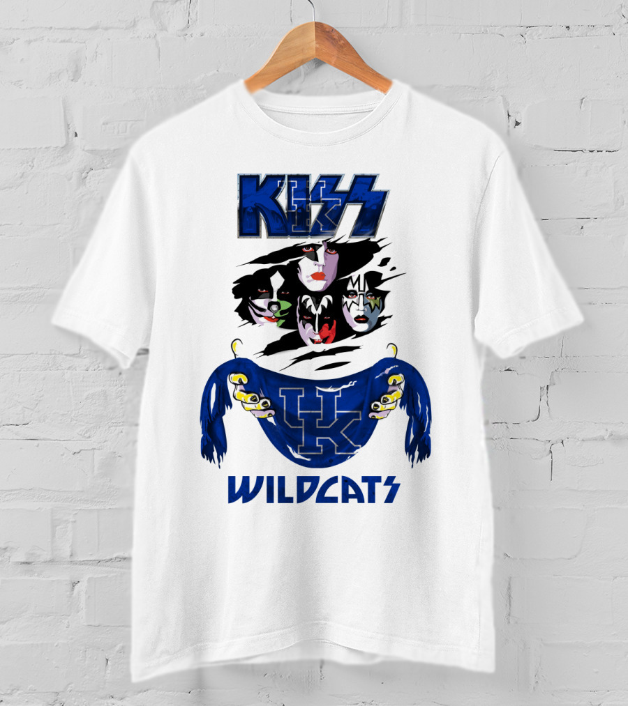 KISS Kentucky Wildcats Ncaa Wildcats Logo Masked Band Faces T-Shirt