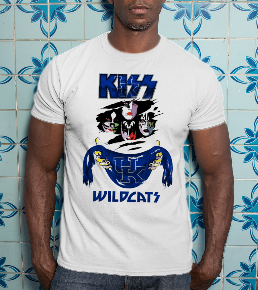 KISS Kentucky Wildcats Ncaa Wildcats Logo Masked Band Faces T-Shirt