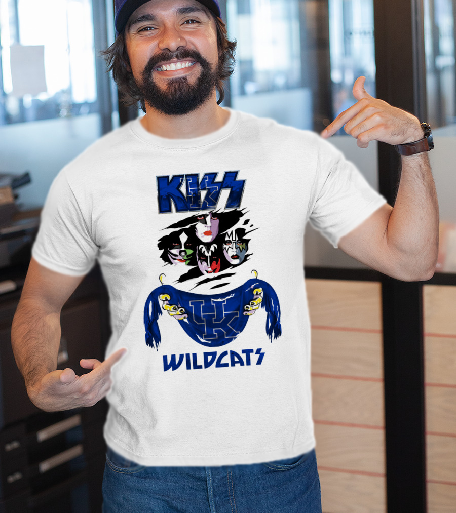 KISS Kentucky Wildcats Ncaa Wildcats Logo Masked Band Faces T-Shirt