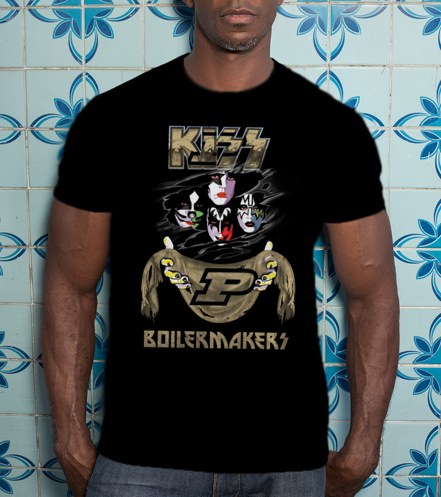 KISS Purdue Boilermakers P Logo Band Faces T-Shirt