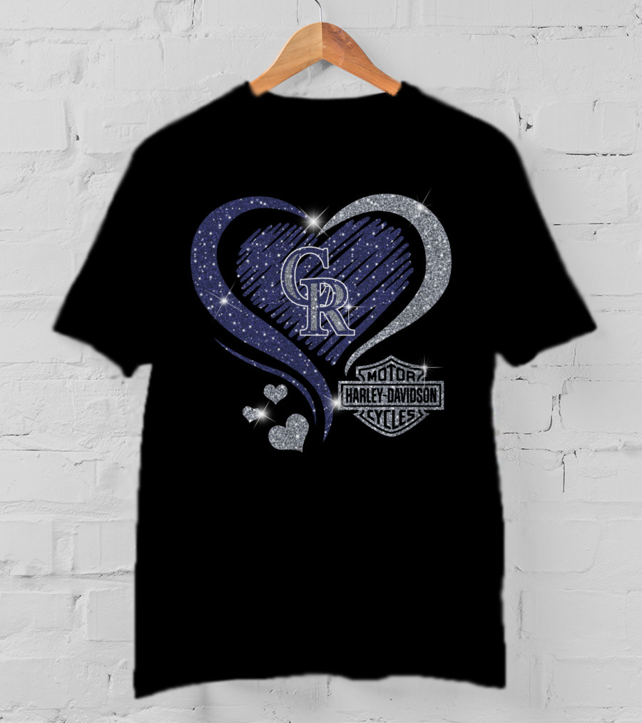 Cr Colorado Rockies Harley Davidson Cycles Heart T-Shirt
