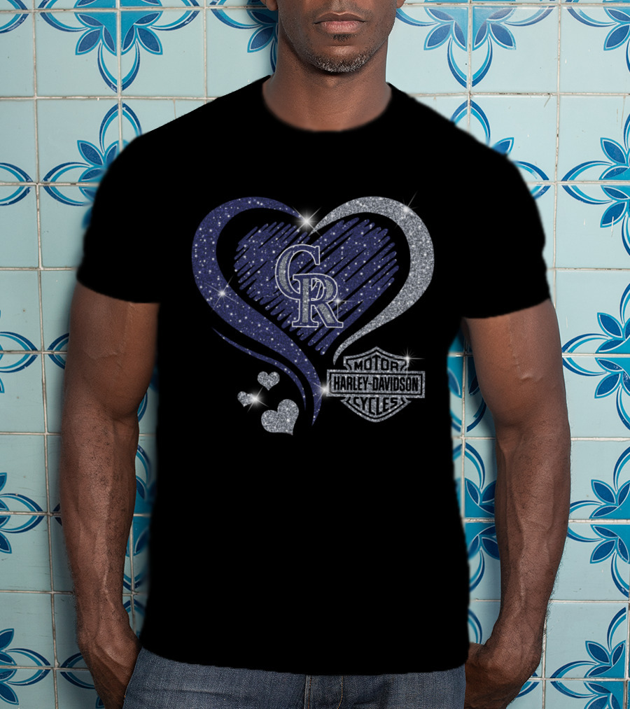 Cr Colorado Rockies Harley Davidson Cycles Heart T-Shirt
