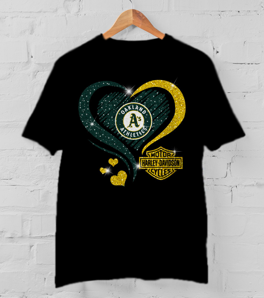 Harley Davidson Mlb Oakland Athletics Sparkling Heart T-Shirt