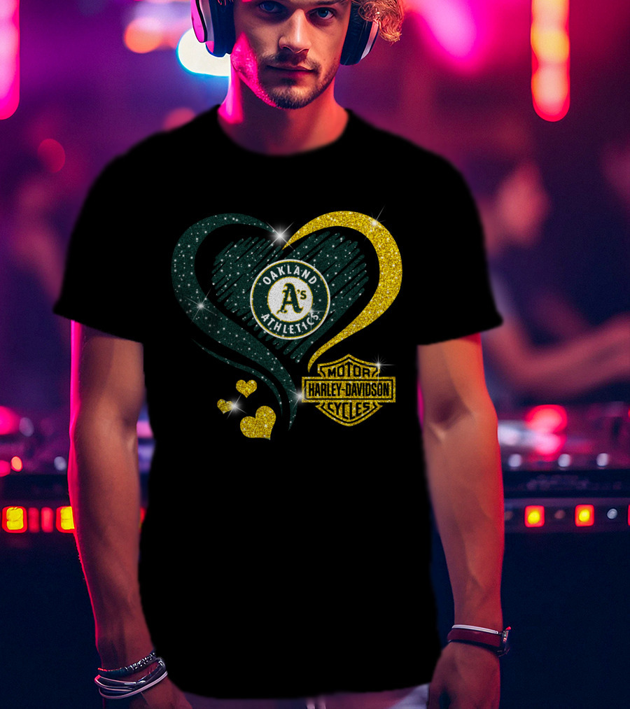 Harley Davidson Mlb Oakland Athletics Sparkling Heart T-Shirt