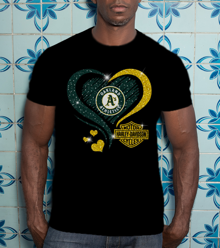 Harley Davidson Mlb Oakland Athletics Sparkling Heart T-Shirt