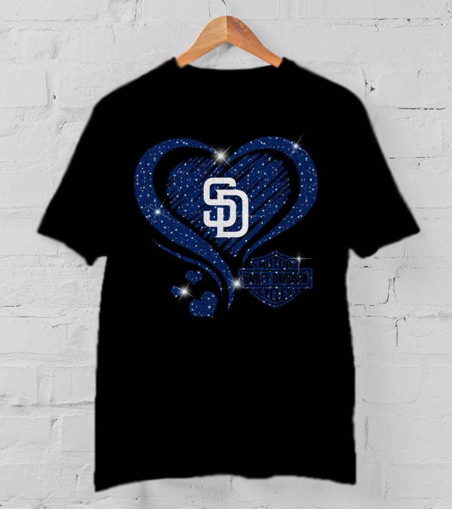 Sd Heart Mlb San Diego Padres Harley Davidson Sparkle T-Shirt