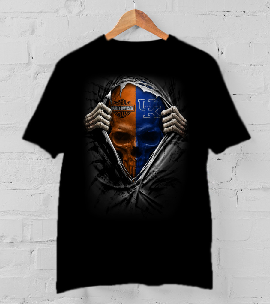 Harley Davidson Motor Cycles Kentucky Wildcats Skull T-Shirt