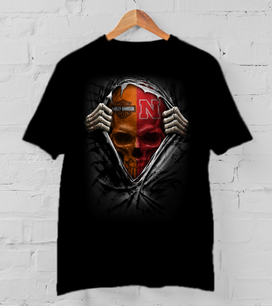 Harley Davidson Motor Cycles Nebraska Cornhuskers N Skull T-Shirt