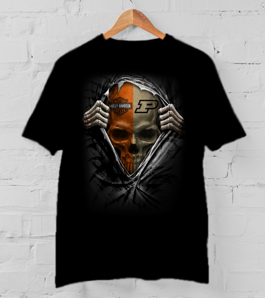 Purdue Boilermakers Skull Harley Davidson Motorcycles Theme T-Shirt