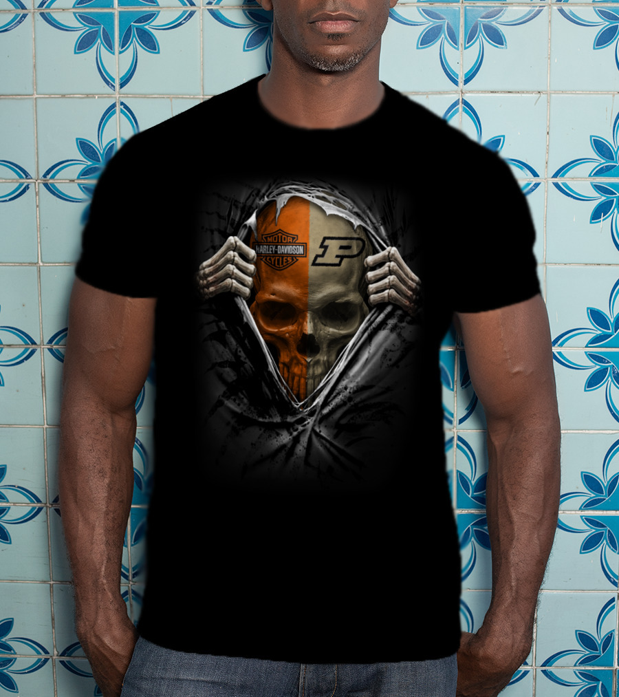 Purdue Boilermakers Skull Harley Davidson Motorcycles Theme T-Shirt