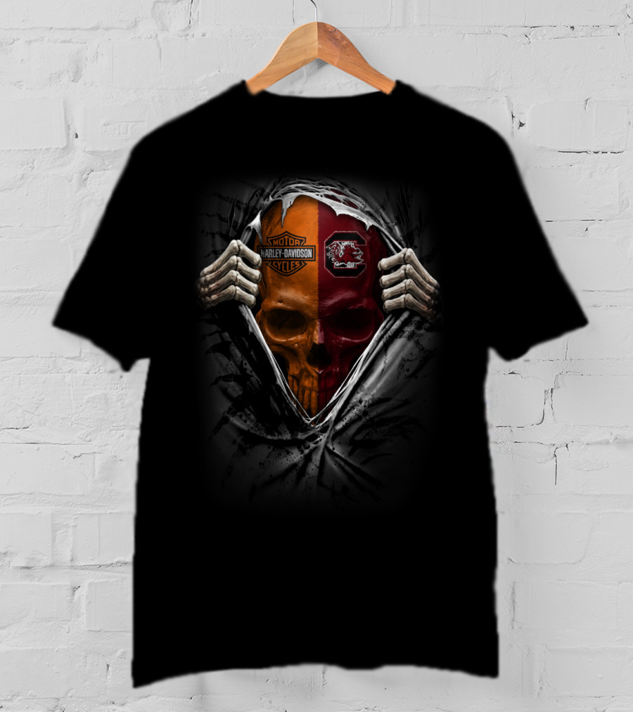South Carolina Gamecocks Harley Davidson Motorcycles Skull T-Shirt