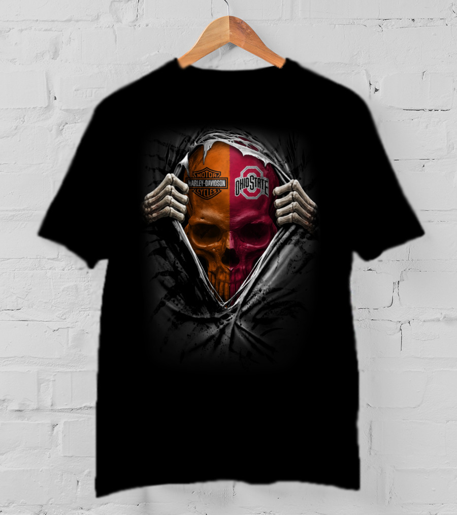 Ohio State Buckeyes Ncaa Harley Davidson Skull T-Shirt