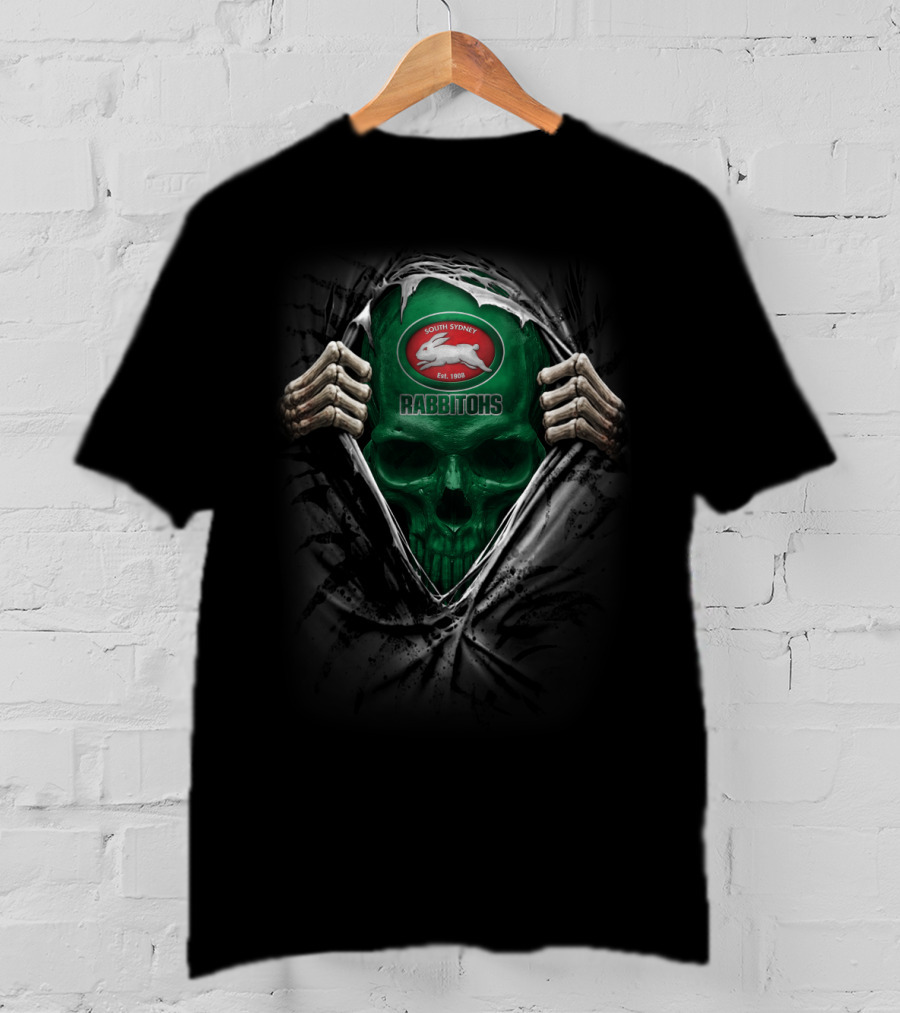 NRL South Sydney Rabbitohs Skull Green Cloak T-Shirt
