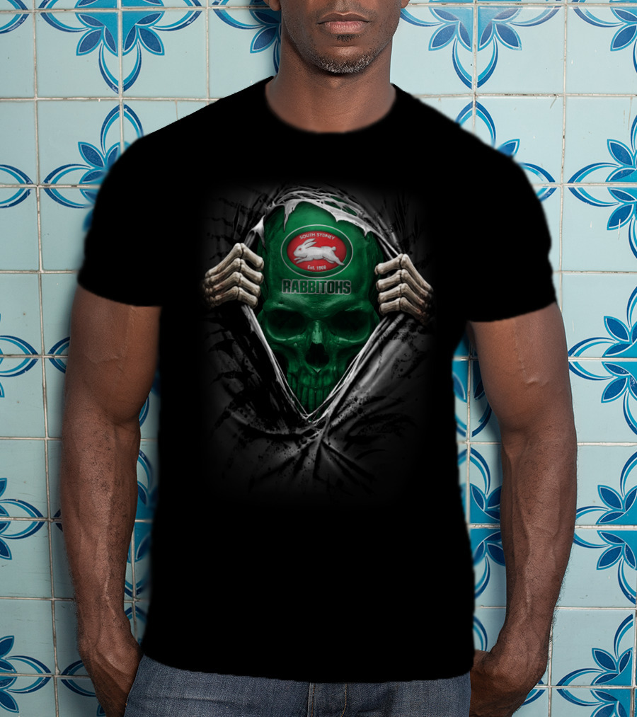 NRL South Sydney Rabbitohs Skull Green Cloak T-Shirt