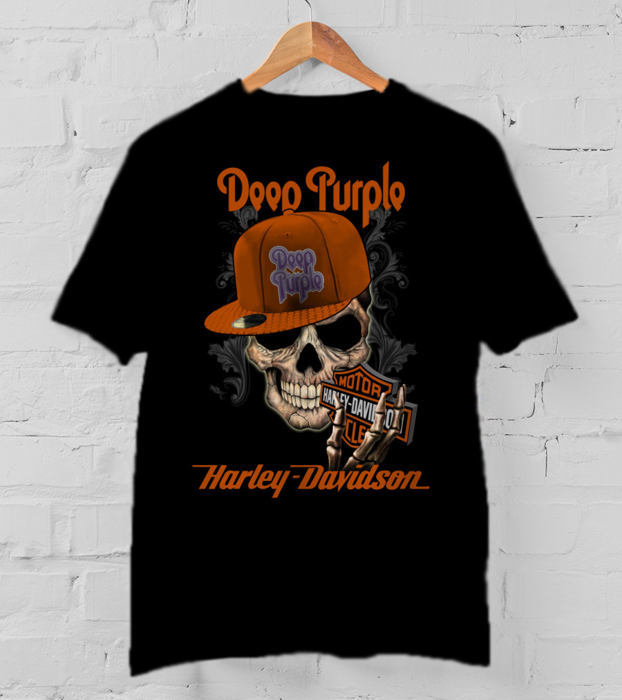 Deep Purple Harley Davidson Skull With Orange Hat T-Shirt