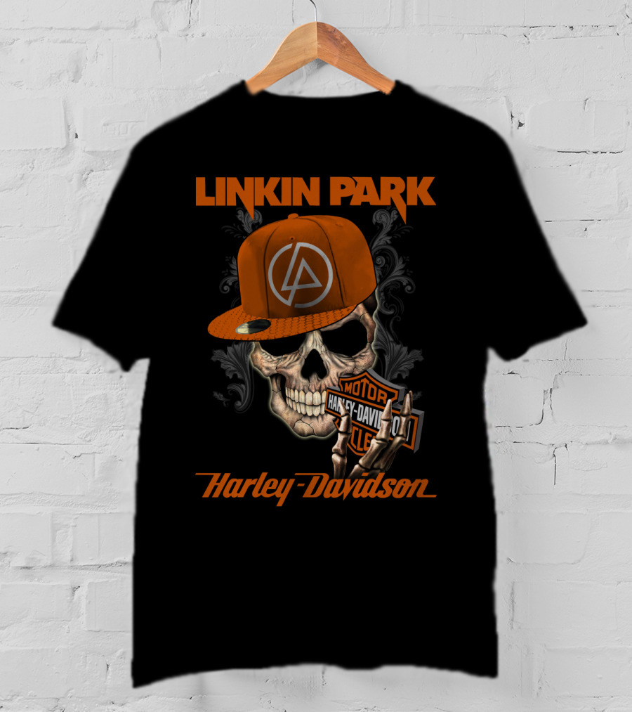 Linkin Park Harley Davidson Skull With Cap T-Shirt