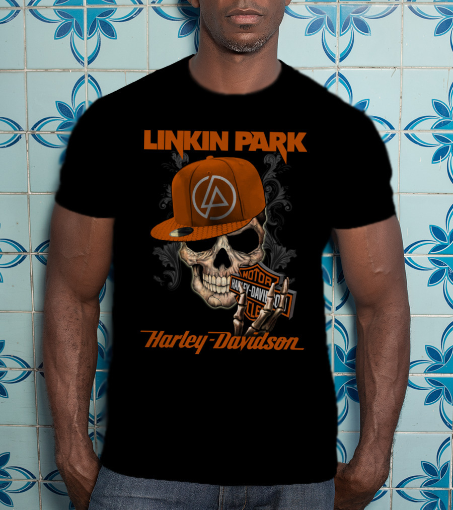 Linkin Park Harley Davidson Skull With Cap T-Shirt