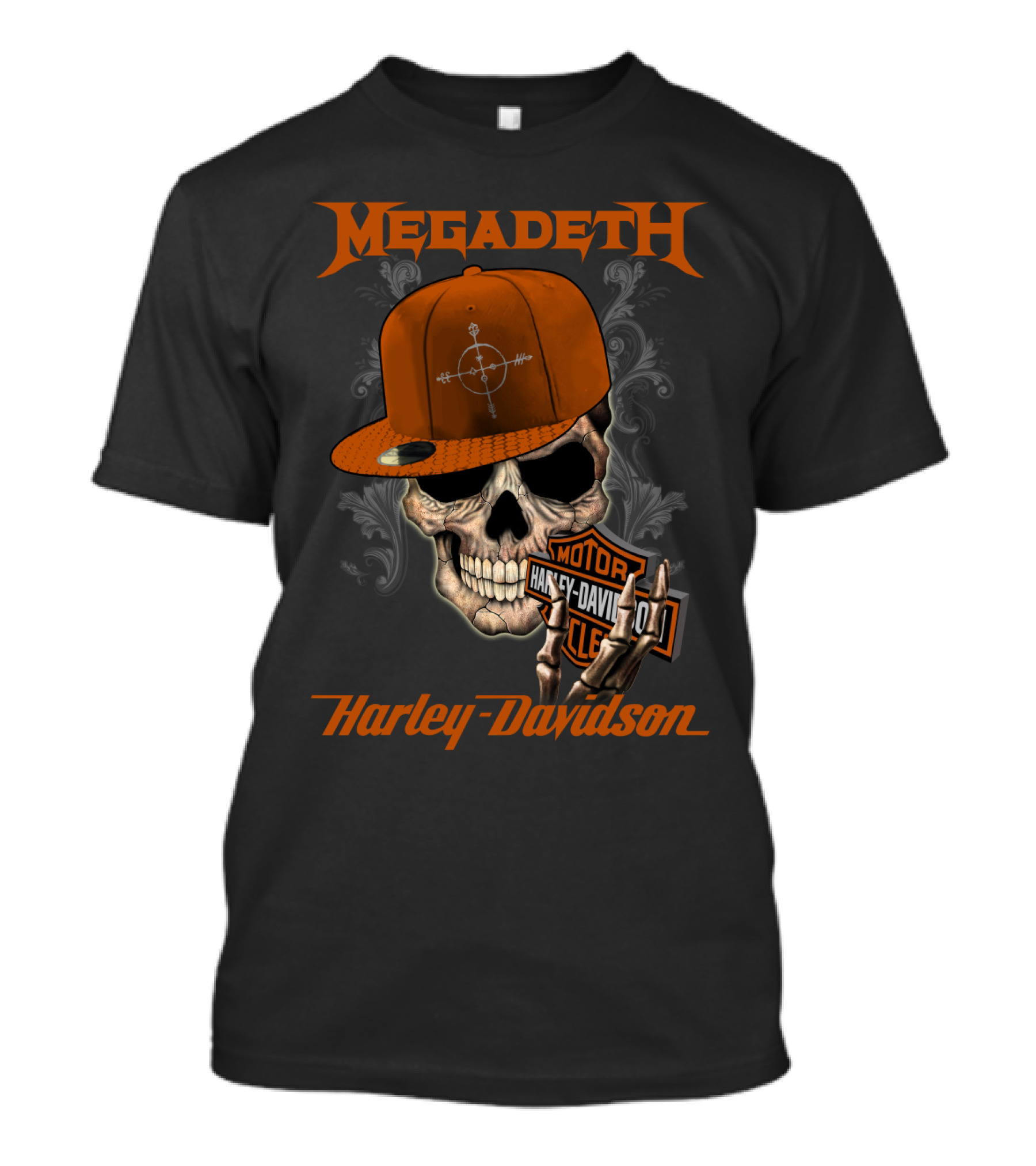 Megadeth Harley Davidson Skull With Cap And Motor T-Shirt
