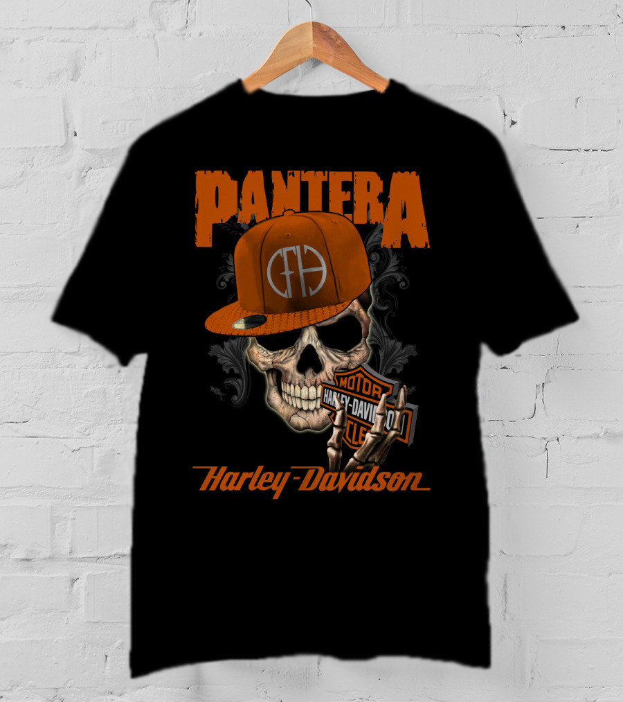 Pantera Harley Davidson Skull With Cap T-Shirt