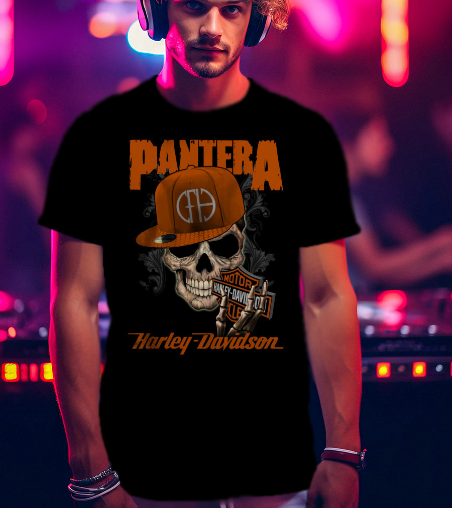 Pantera Harley Davidson Skull With Cap T-Shirt