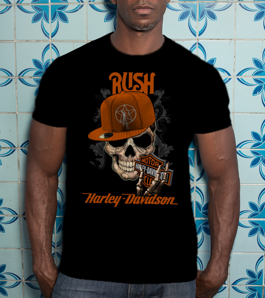 Rush Harley Davidson Skull With Hat And Motorcycles T-Shirt
