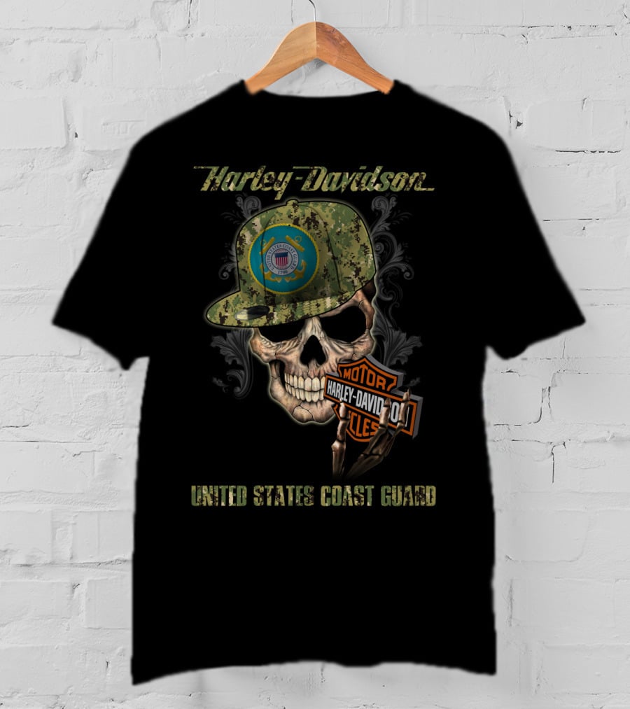 Harley Davidson United States Coast Guard Skull With Camo Cap T-Shirt