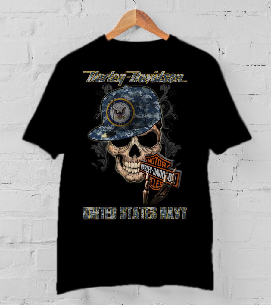 Harley Davidson United States Navy Skull With Camo Cap And Eagle T-Shirt