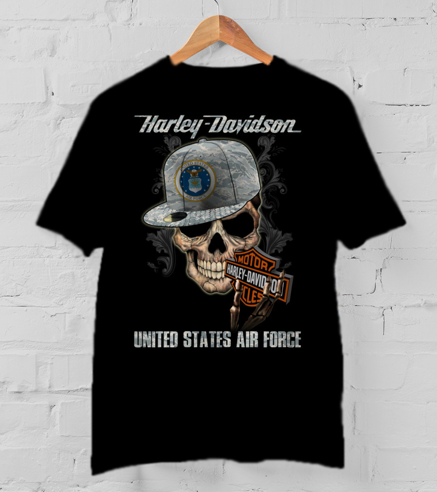 Harley Davidson Skull With United States Air Force Logo And Badge T-Shirt