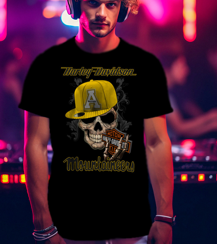 Harley Davidson Appalachian State Mountaineers Skull With Cap T-Shirt
