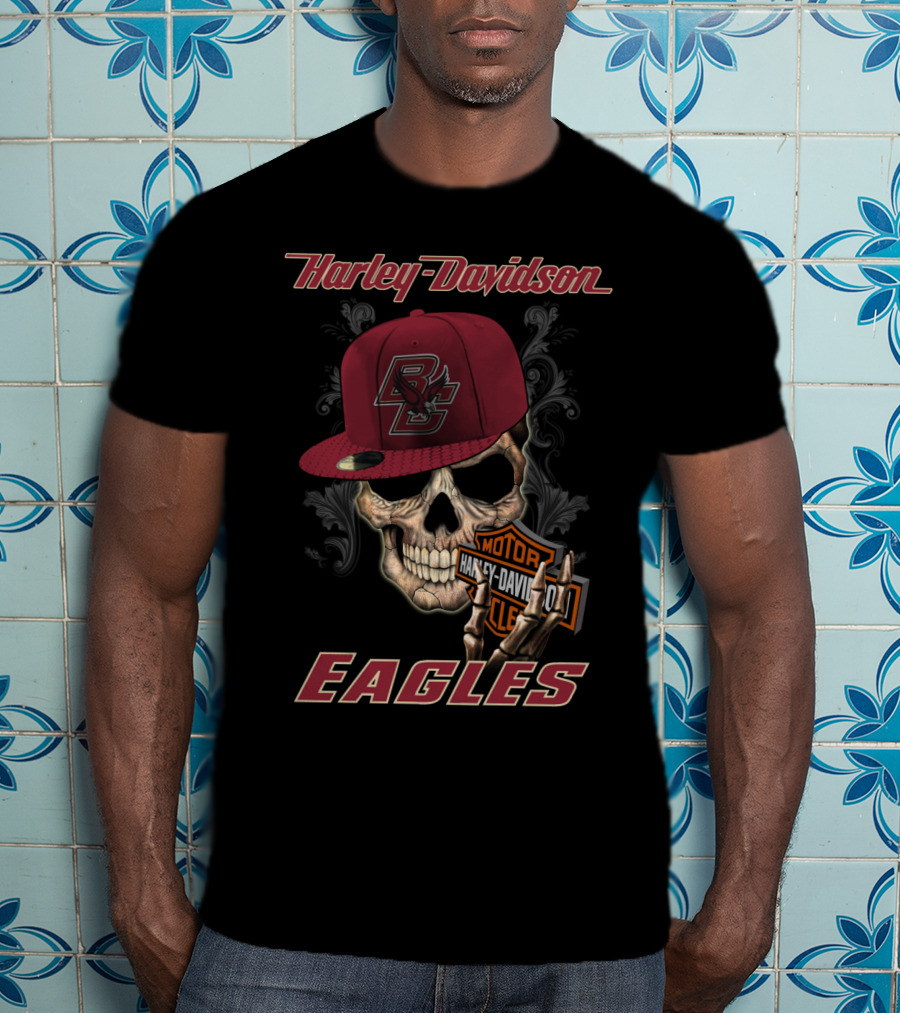 Harley Davidson Bc Eagles Skull With Cap T-Shirt