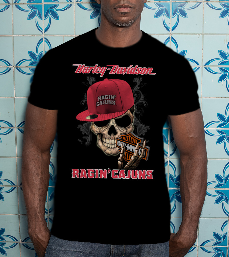 Harley Davidson Ragin' Cajuns Skull Theme T-Shirt